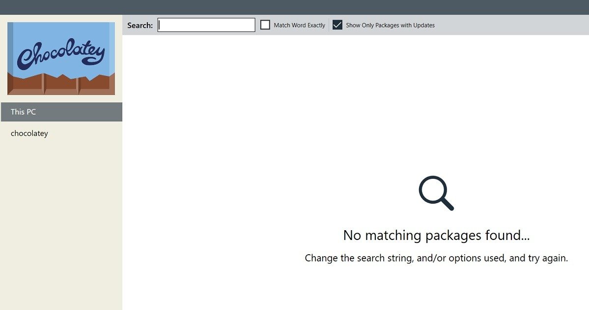 Показывать только пакеты с обновлениями в поиске пакетов Chocolatey GUI.