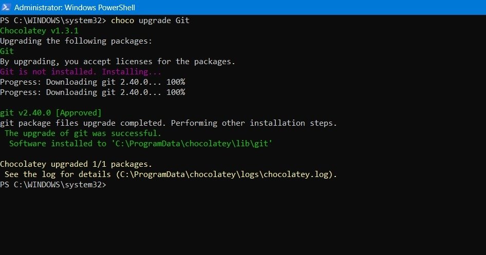 Команда обновления Choco в PowerShell.