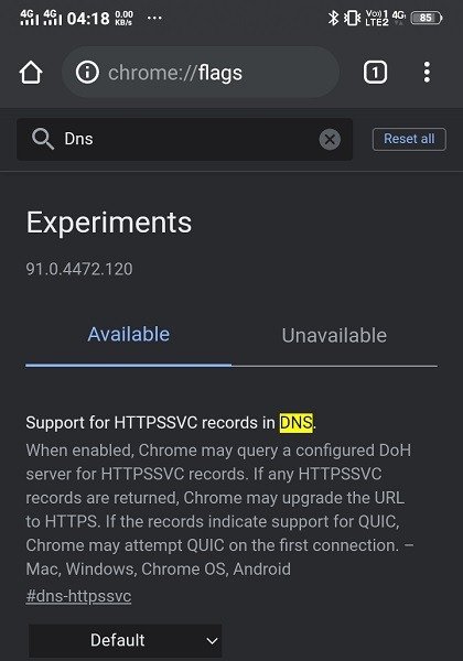 Chrome Android помечает DNS вместо HTTPS