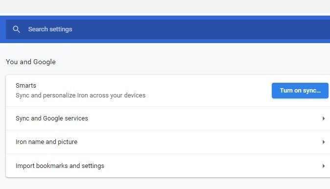 Закладки Chrome Srware Iron Sync