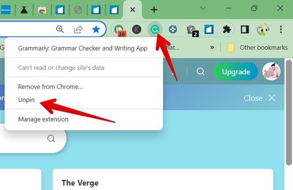 Расширение Chrome открепить