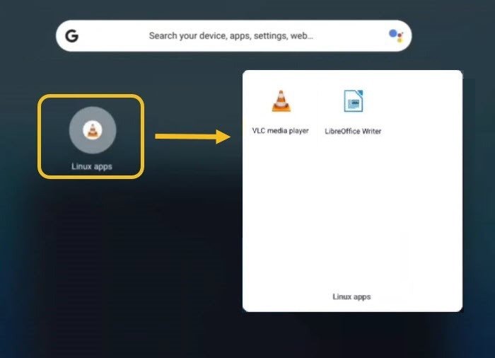 Приложения Chrome Os Flex Linux в ящике приложений