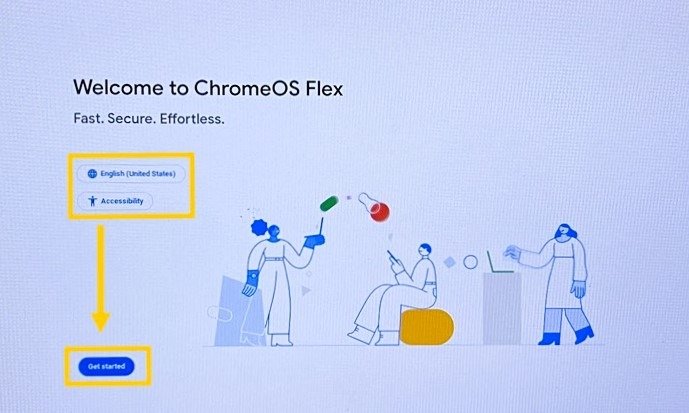 Экран приветствия Chrome OS Flex