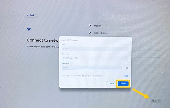 Chrome OS подключается к Wi-Fi