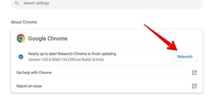 Перезапуск Chrome