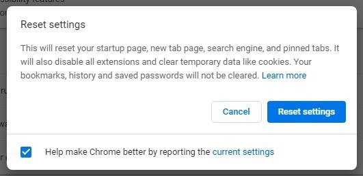 Черный экран Chrome. Сброс настроек по умолчанию. Подтвердите.