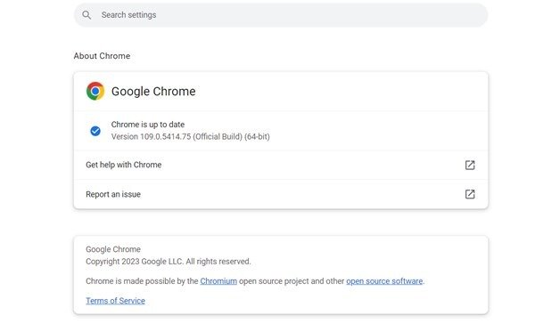 Проверка наличия доступных обновлений для браузера Chrome.