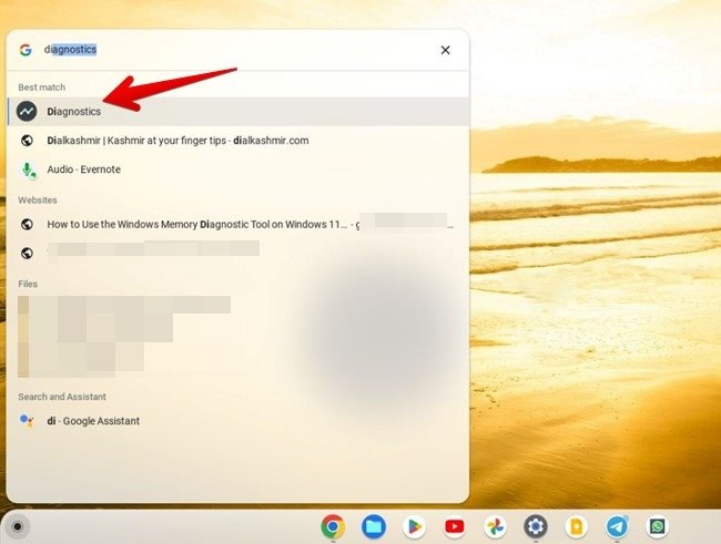 Найдите «Диагностика» на Chromebook.