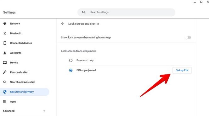 PIN-код блокировки экрана Chromebook