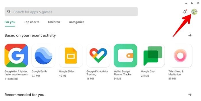 Профиль Chromebook в магазине Play Store