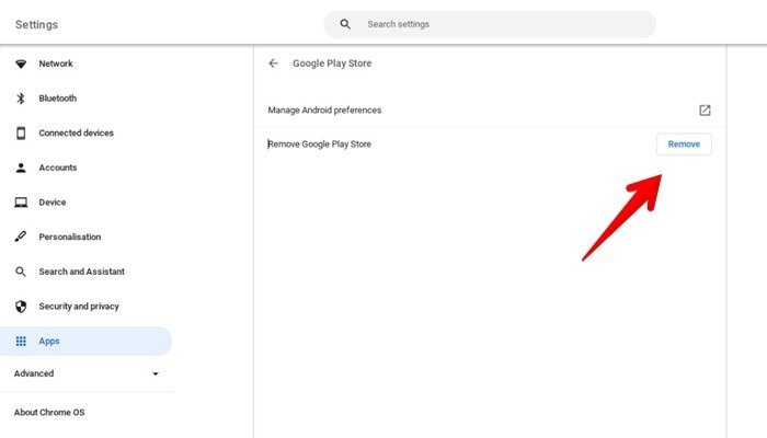 Удалить Chromebook Play Store
