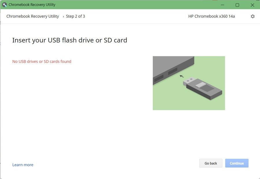 Инструмент восстановления Chromebook: вставьте USB-накопитель