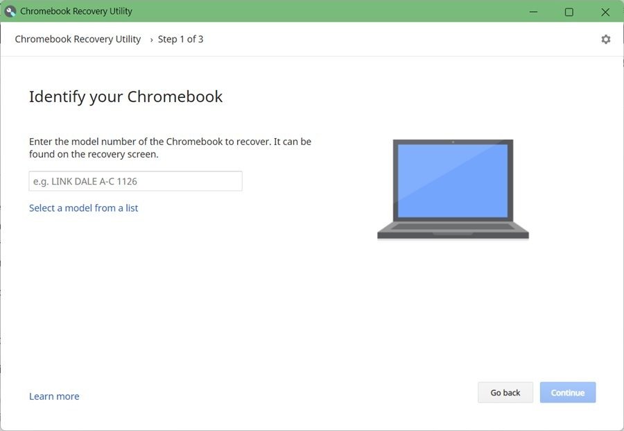 Инструмент восстановления Chromebook Выберите модель