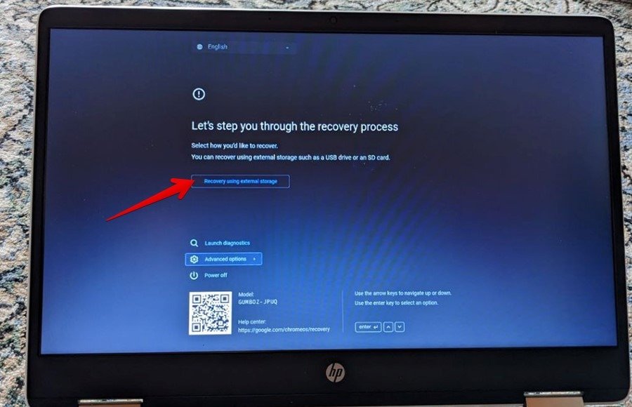 Восстановление Chromebook с использованием внешнего хранилища 1