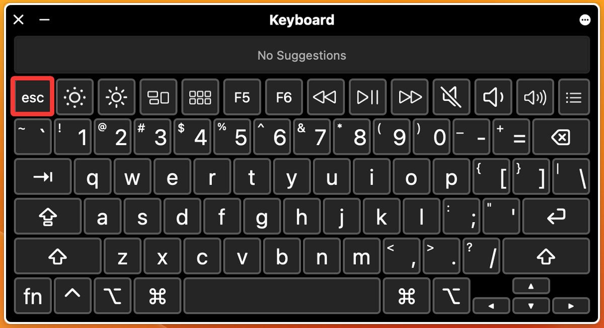 Нажатие кнопки Esc на специальной клавиатуре на Macos