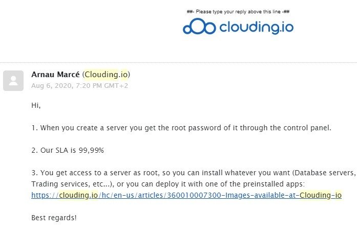 Служба поддержки клиентов Clouding.io
