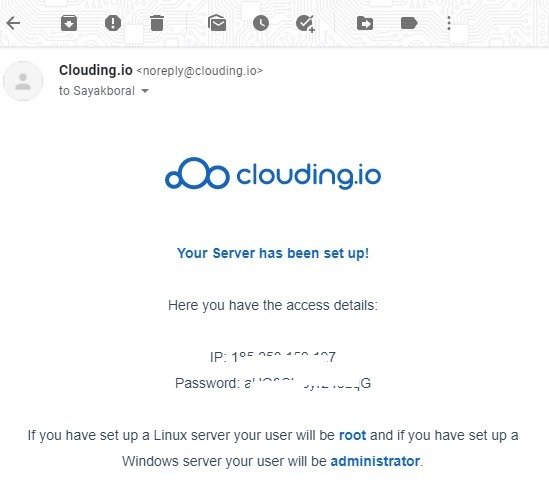 Учетная запись сервера Clouding.io 1