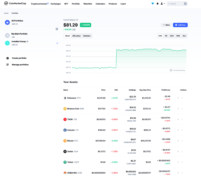 Портфель Coinmarketcap 1