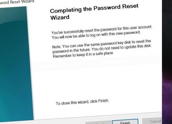 Завершение работы мастера сброса пароля