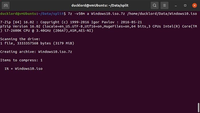 Сжатие разделенных файлов в Ubuntu 7z