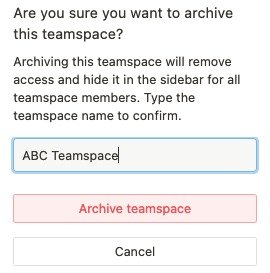 Экран подтверждения архивирования Teamspace