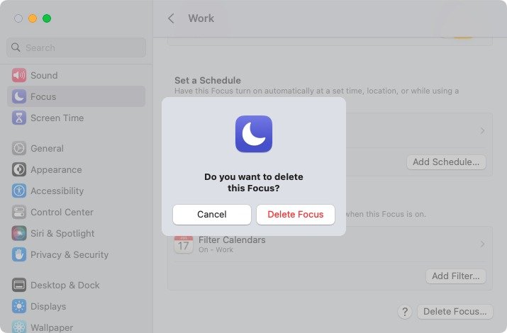 Подтвердите удаление фокуса на Mac