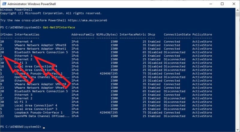 PowerShell перечислит все интерфейсы