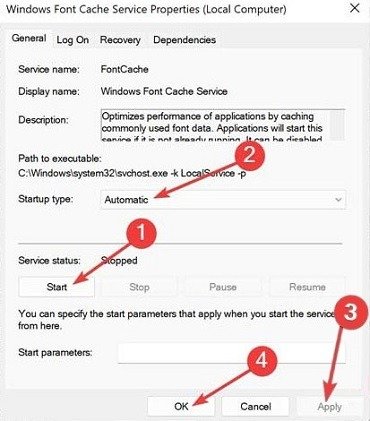 Повторный запуск службы кэша шрифтов Windows.