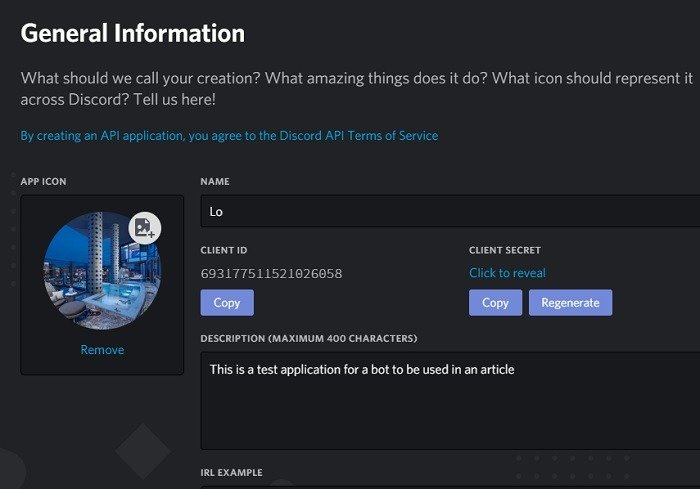 Создать идентификатор клиента Discord Bot