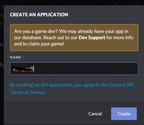 Создать Discord Bot Новое приложение Введите имя 1