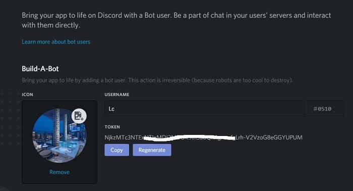 Создать токен Discord Bot