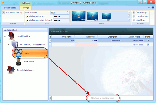 Создайте нового пользователя в OnlineVNC.