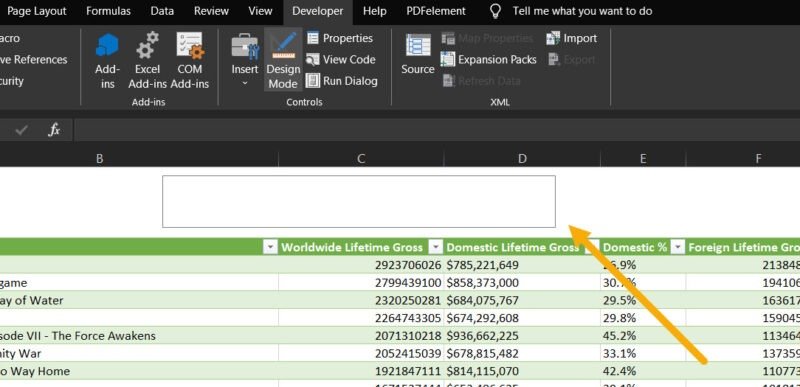 Создание текстового поля Excel