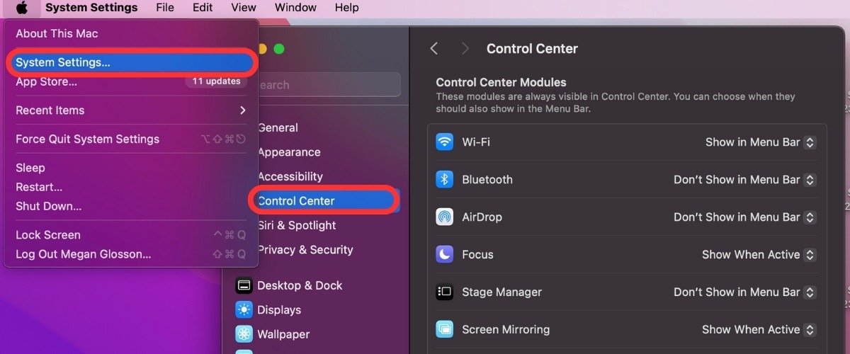 Настройка системных параметров Mac Desktop Control Center