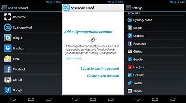 C-приложение учетной записи CyanogenMod