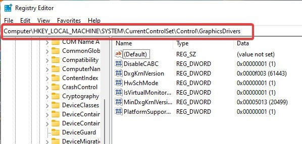 Путь реестра к GraphicsDriver.