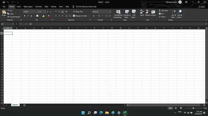 Темный режим Windows Windows 11 Excel в темной теме