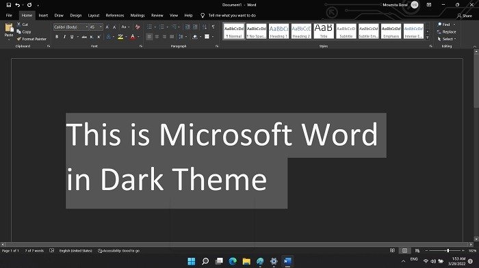 Темный режим Windows Windows 11 Word в темной теме