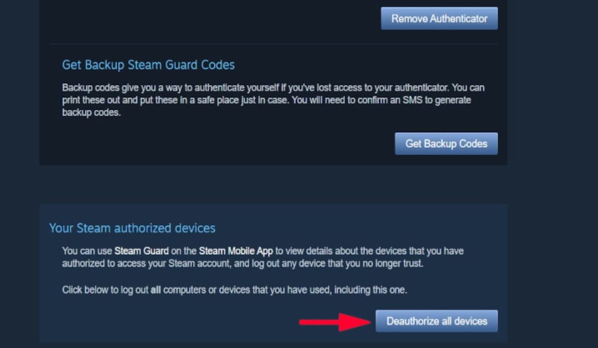 Прокрутите вниз и выберите «Деавторизовать все устройства».