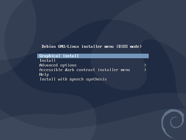 Экран загрузки установки Debian