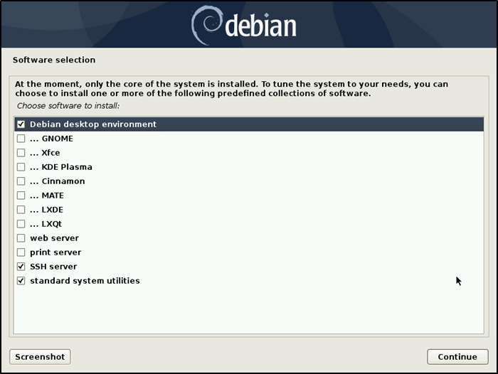 Установка Debian Выбор программного обеспечения
