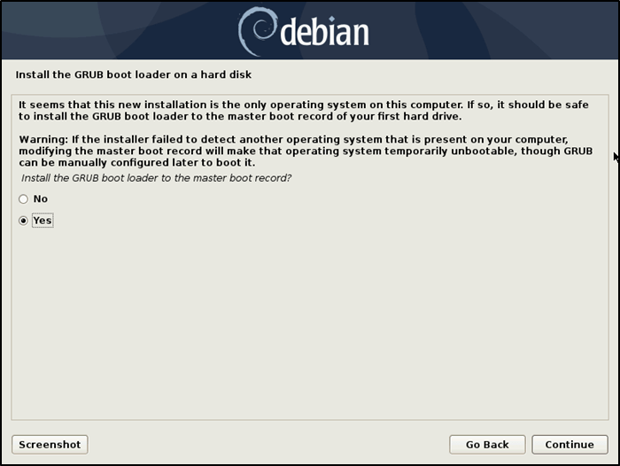 Debian Установить загрузчик Grub