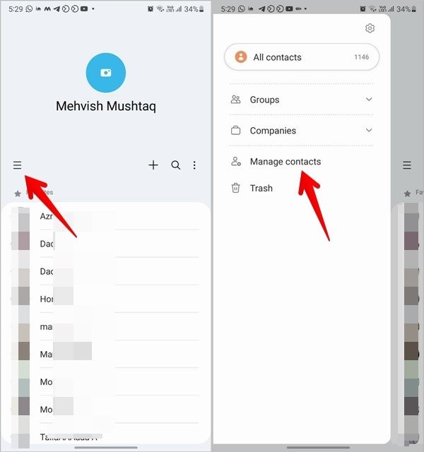 Место хранения контактов по умолчанию Samsung Manage Contacts