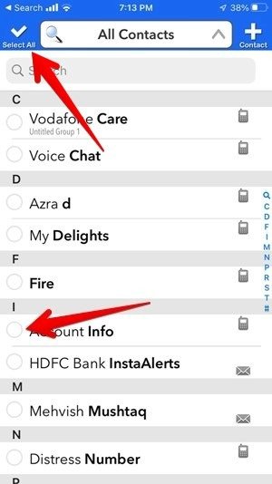 Удалить несколько контактов Iphone Third Party Выбрать все