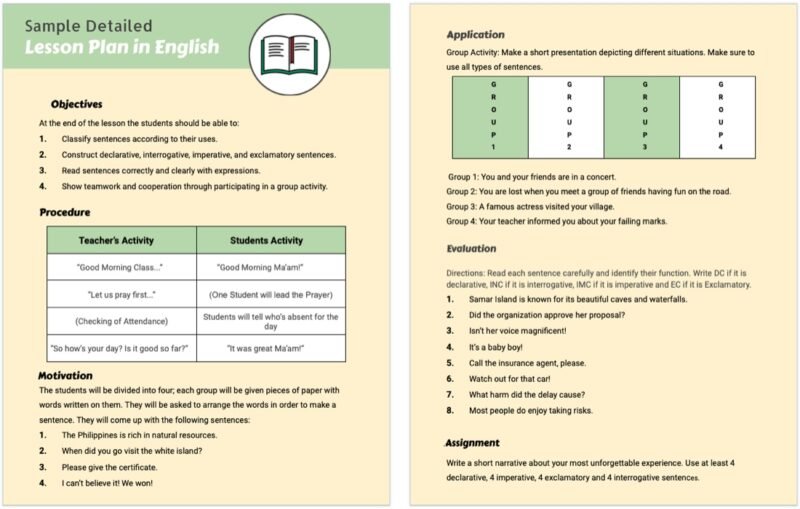 Шаблон подробного плана урока для Google Docs