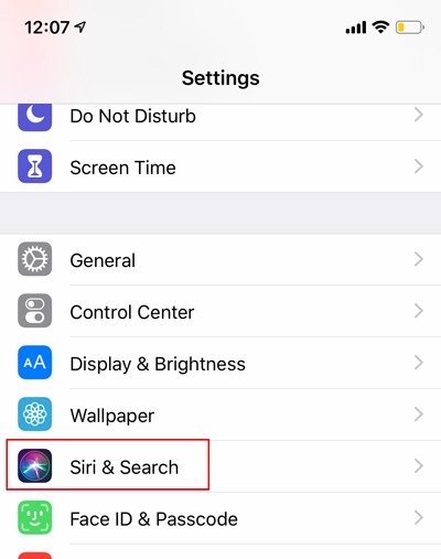 Отключить Siri Siri и настройки поиска