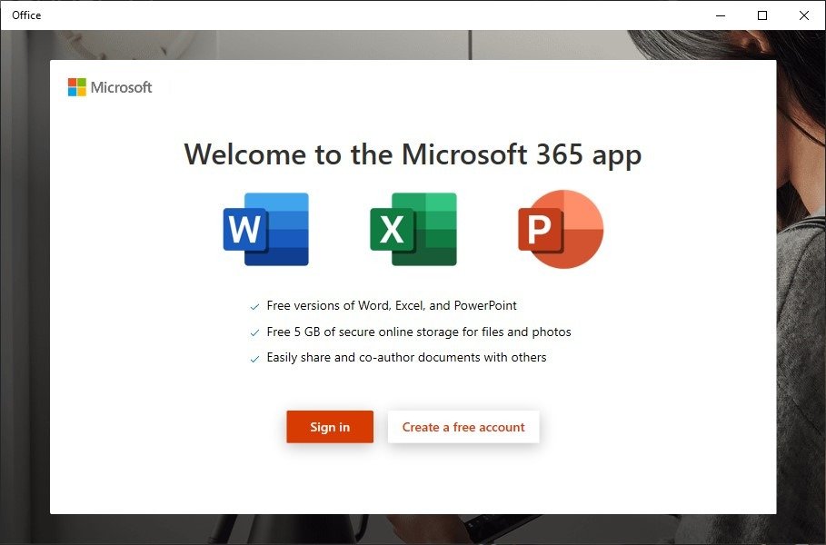 Экран входа в Microsoft 365 в Windows.