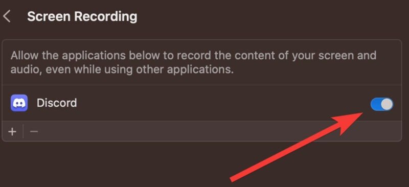 Экран Discord дает разрешение на запись экрана в Discord на Mac
