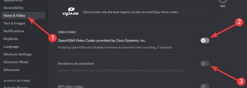 Экран Discord Отключение аппаратного ускорения в Discord