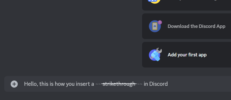 Вставка зачеркивания в сообщение через приложение Discord для ПК.